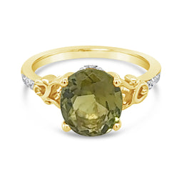 18ct Yellow Gold Olive Tourmaline & Diamond Ring