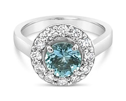 Platinum Aquamarine & Diamond Cluster Ring