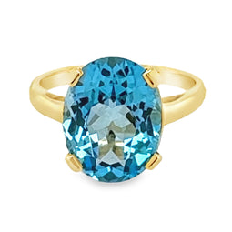 9ct Yellow Gold Swiss Blue Topaz Ring 14 x 10mm Oval