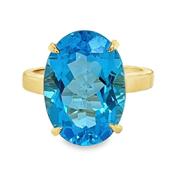 9ct Yellow Gold Swiss Blue Topaz Ring 17 x 12mm Oval