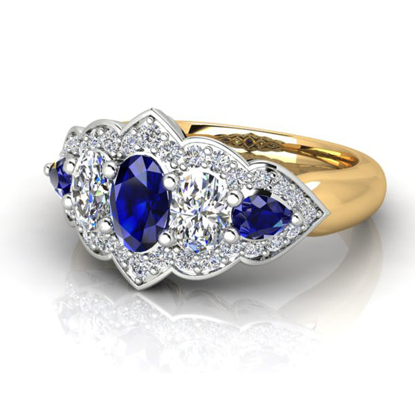 18ct Yellow and White Gold Diamond and Sapphire Ring