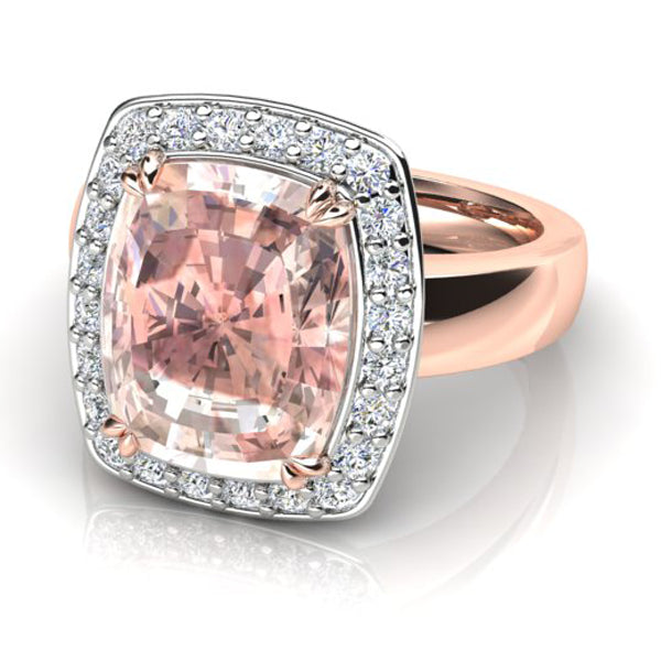 18ct Rose & White Gold Morganite & Diamond Halo Dress Ring