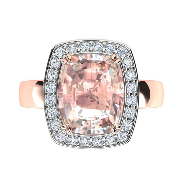 18ct Rose & White Gold Morganite & Diamond Halo Dress Ring