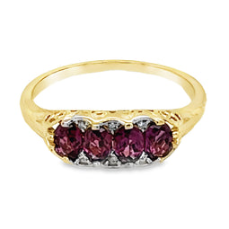 9ct Yellow Gold Rhodolite Garnet Ring GA=4x(4x3mm) DI=0.03ct