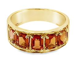 9ct Yellow Gold Octagonal Orange Sapphire Ring S=5x(5x4mm)