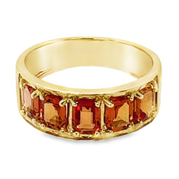 9ct Yellow Gold Octagonal Orange Sapphire Ring S=5x(5x4mm)