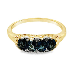 9ct Yellow Gold London Blue Topaz Ring TZ=4x(4x3) DI=0.03ct