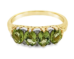 9ct Yellow Gold Peridot & Diamond Ring 4x(5x4mm)