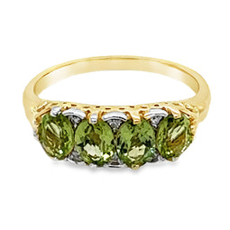9ct Yellow Gold Peridot & Diamond Ring 4x(5x4mm)