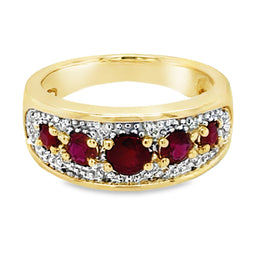9ct Yellow Gold Ruby & Diamond Ring R=1.42ct DI=0.14ct