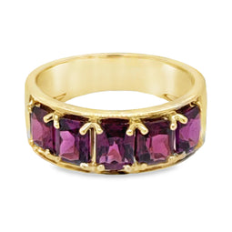 9ct Yellow Gold Rhodolite Garnet Ring 5x(5x4mm) Octagonal Cut