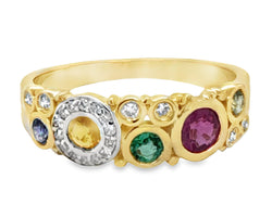 9ct Yellow Gold Parti Colour Sapphire & Diamond Ring SA=0.72ct DI=0.12ct