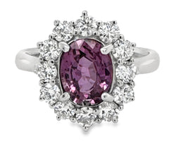 18ct White Gold Pink Sapphire & Diamond Halo Ring SA=1.17ct DI=0.95ct