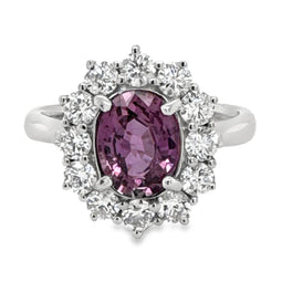 18ct White Gold Pink Sapphire & Diamond Halo Ring SA=1.17ct DI=0.95ct