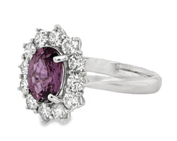18ct White Gold Pink Sapphire & Diamond Halo Ring SA=1.17ct DI=0.95ct