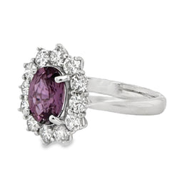 18ct White Gold Pink Sapphire & Diamond Halo Ring SA=1.17ct DI=0.95ct