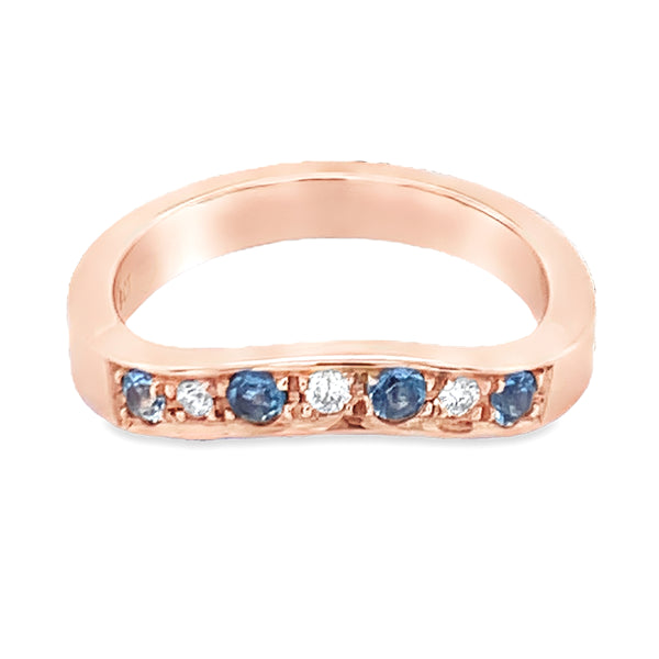 9ct Rose Gold Shaped Ring Blue Topaz & Diamond