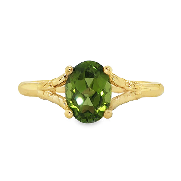 10ct Yellow Gold Oval Peridot (8x6mm) Infinity Ring