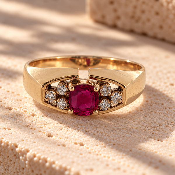 Papillon – 14ct Yellow Gold Ruby & Diamond Ring