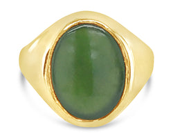 9ct Yellow Gold Men's Oval Greenstone (16x12mm) Signet Ring