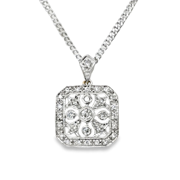 9ct Yellow/White Gold Antique Design Diamond Pendant