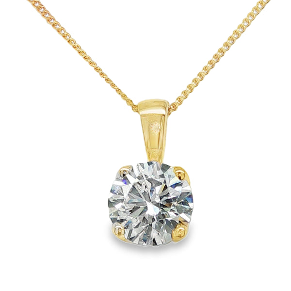 9ct Yellow Gold 2.00ct Lab Grown Round Diamond Pendant