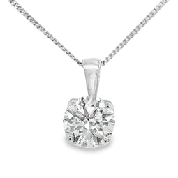 9ct White Gold 2.00ct Lab Grown Round Brilliant Cut Diamond Pendant