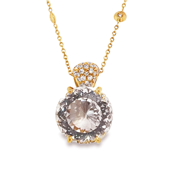 Fantasy Cut Quartz and Diamond Rose Gold Pendant