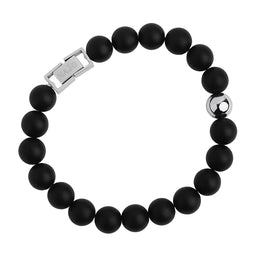 10mm Matt Onyx Round Beads And 1 Steel Beads Bracelet