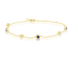 9ct Yellow Gold Sapphire & Diamond Station Bracelet