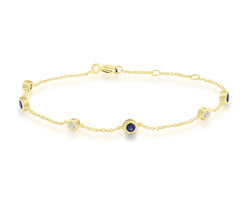 9K Yellow Gold Sapphire & Diamond Station Bracelet 18.5Cm