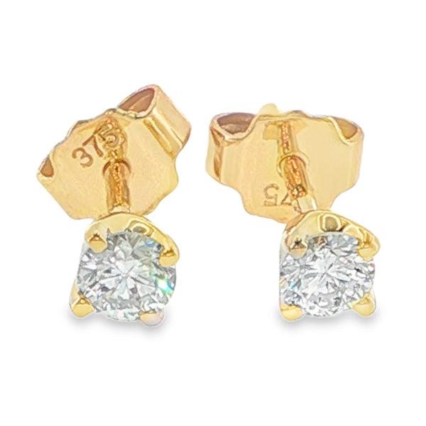 0.32ct lab grown diamond stud earrings in 9ct yellow gold four claw setting