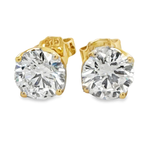 9ct Yellow Gold Lab Grown Round Brilliant Cut Diamond Stud Earrings 2.00ct