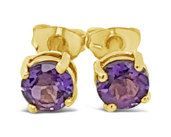 9ct Yellow Gold 5mm Round Amethyst Stud Earrings