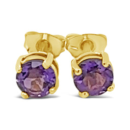 9ct Yellow Gold 5mm Round Amethyst Stud Earrings