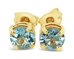 9ct Yellow Gold 5mm Round Sky Blue Topaz Stud Earrings