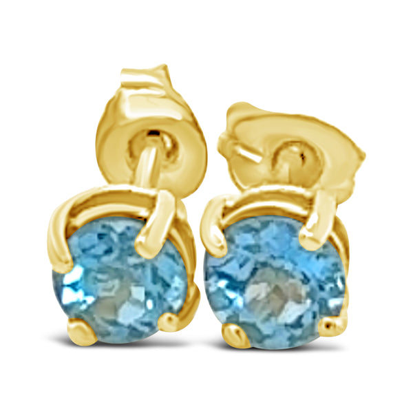 9ct Yellow Gold Swiss Blue Topaz Stud Earrings
