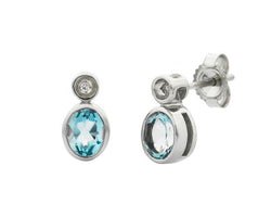 9ct White Gold BlueTopaz & Diamond Earrings