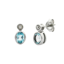 9ct White Gold BlueTopaz & Diamond Earrings