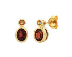 9ct Yellow Gold Garnet & Diamond Stud Earring