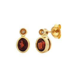 9ct Yellow Gold Garnet & Diamond Stud Earring
