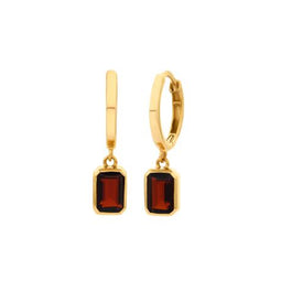 9ct Yellow Gold Garnet Drop Huggie Earrings