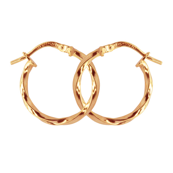9ct Rose Gold & Stg Bonded Twist Hoop Earrings