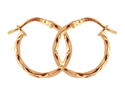 9ct Rose Gold & Stg Bonded Twist Hoop Earrings