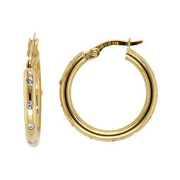 9Ct Rose Gold & Sterling Silver Bonded Cz Hoop Earrings