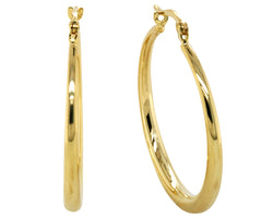 9ct Yellow Gold Silver Bonded Plain Tapered Hoop Earrings