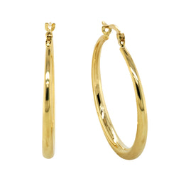 9ct Yellow Gold Silver Bonded Plain Tapered Hoop Earrings