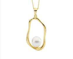 Ss Open Oval Pendant W/ Freshwater Pearl, Gold Plating Ss Open Oval Pendant W/ Freshwater Pearl, Gold Plating
