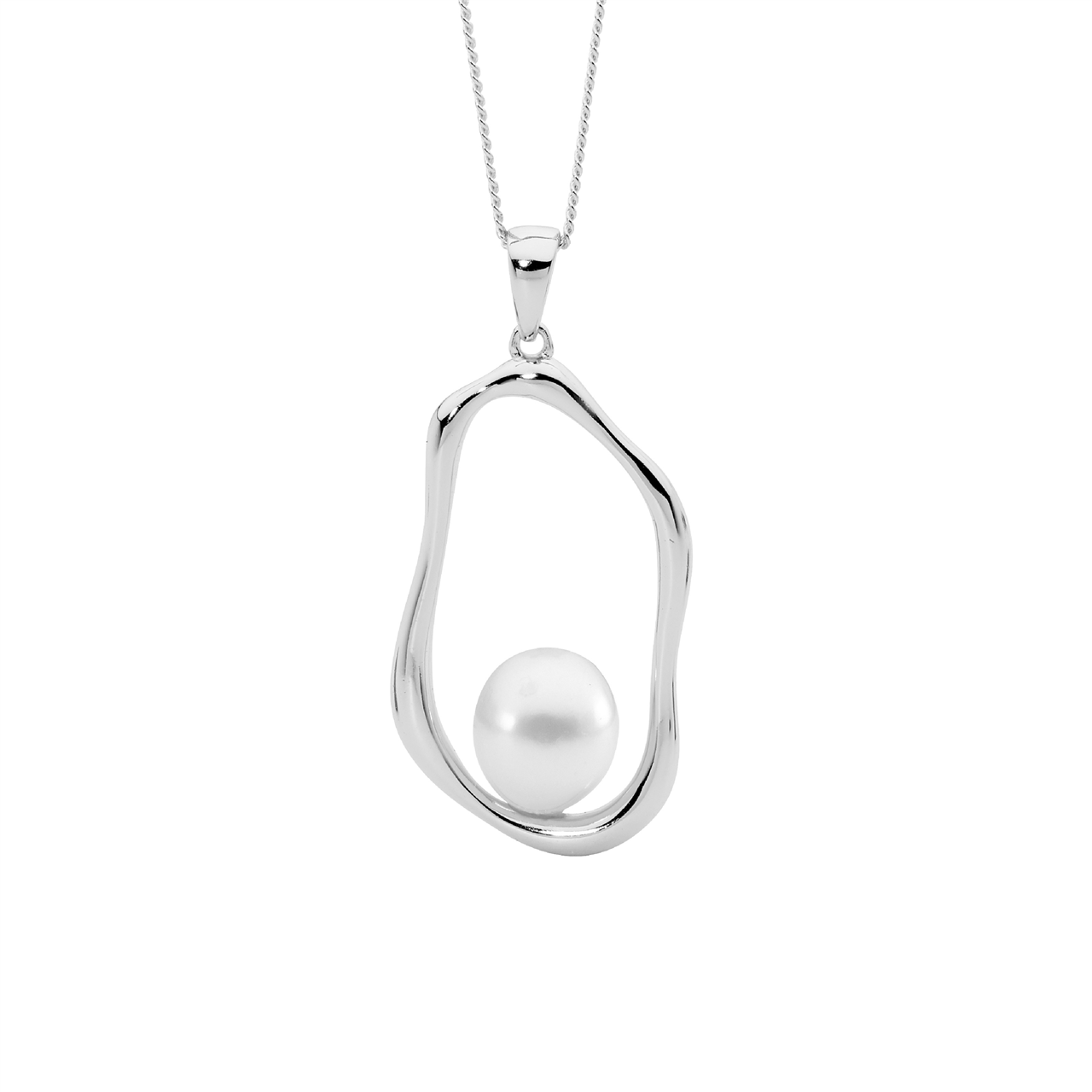Ss Open Oval Pendant W/ Freshwater Pearl