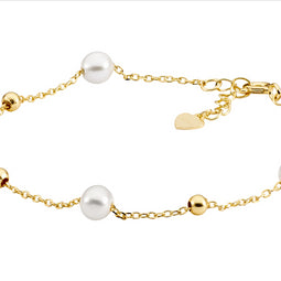 Sterling Silver Freshwater Pearl And Ball 18+2Cm Bracelet Gold Plated